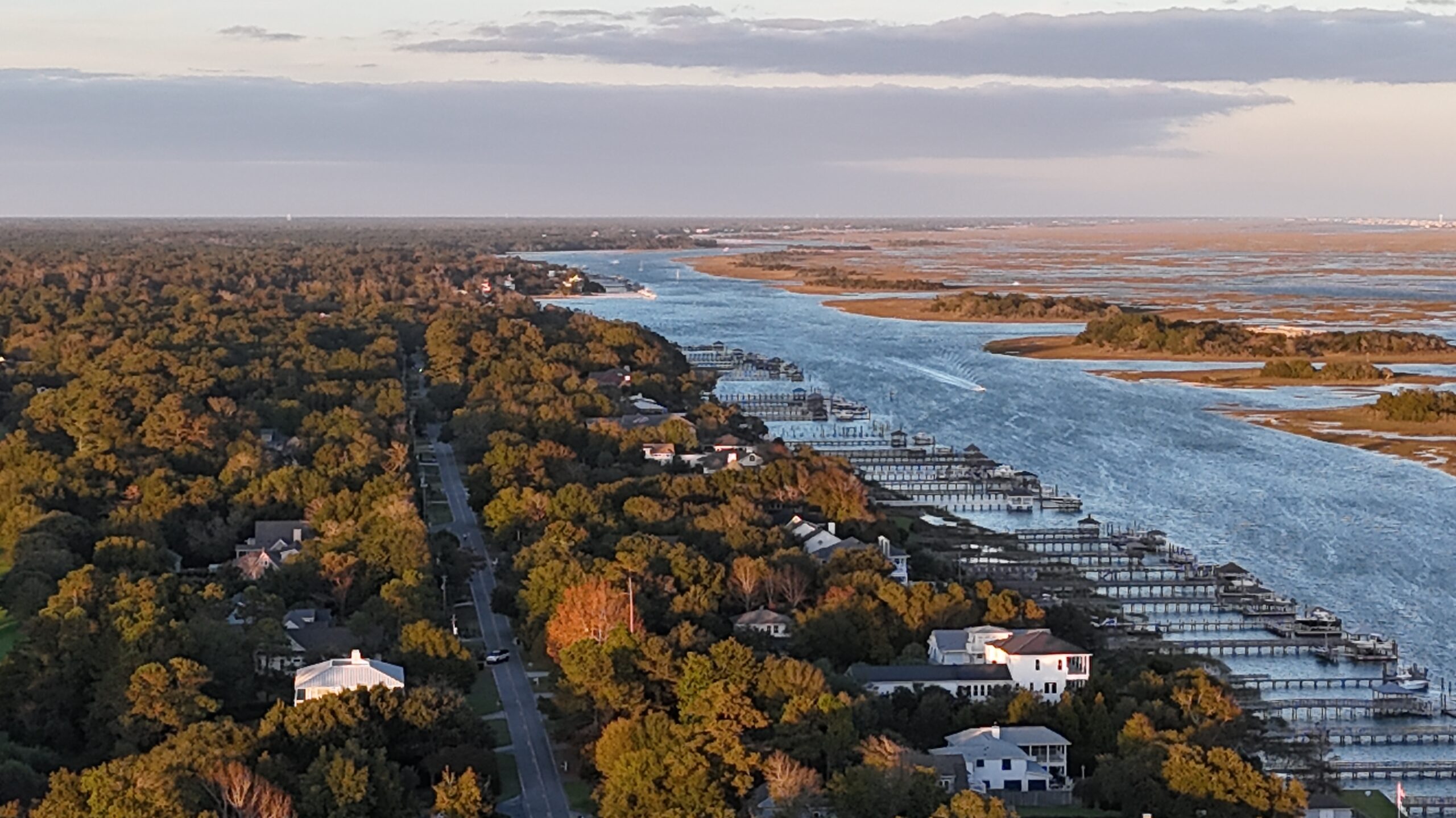 Aerial view of the Intracoastal Waterway near Wilmington, where salt air roof protection matters most